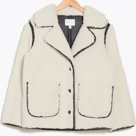 Jason Wu Jackets & Blazers - Jason Wu Sherpa button coat faux leather trim Women's Cream black Jacket large